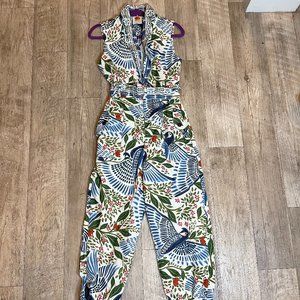 Farm Rio Off-White Jumpsuit | Macaw Flight Print